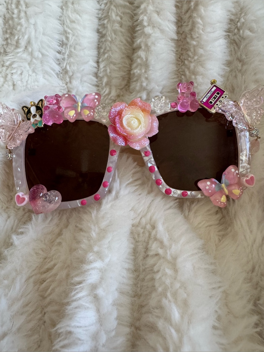 Pink Decorative Sunglasses with Flowers & Butterflies! 
FUN FESTIVAL SUNGLASSES